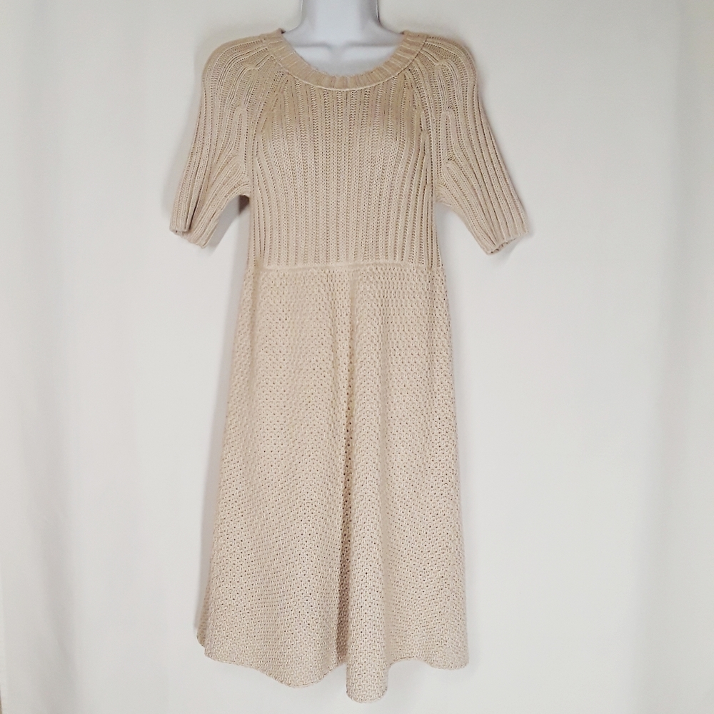MODA INTERNATIONAL (VICTORIA'S SECRET) Cream Knit Short Sleeve Dress Small - Picture 2 of 7